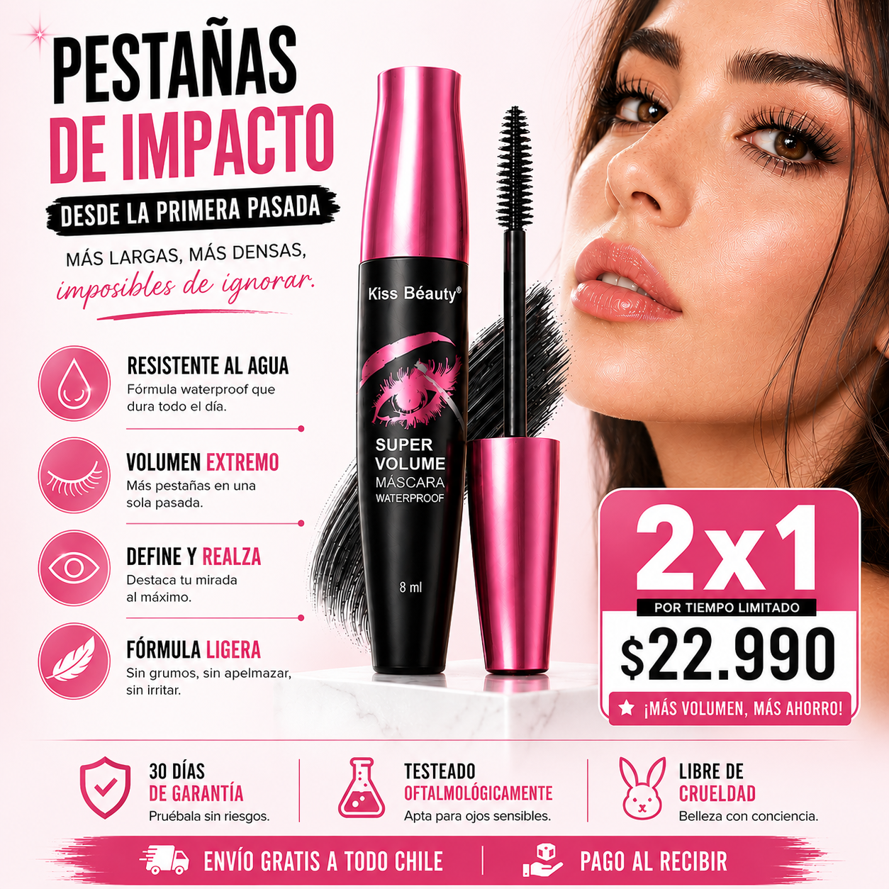 2x1💜Kiss Béauty® Máscara De Pestaña Súper Volumen Waterpoof