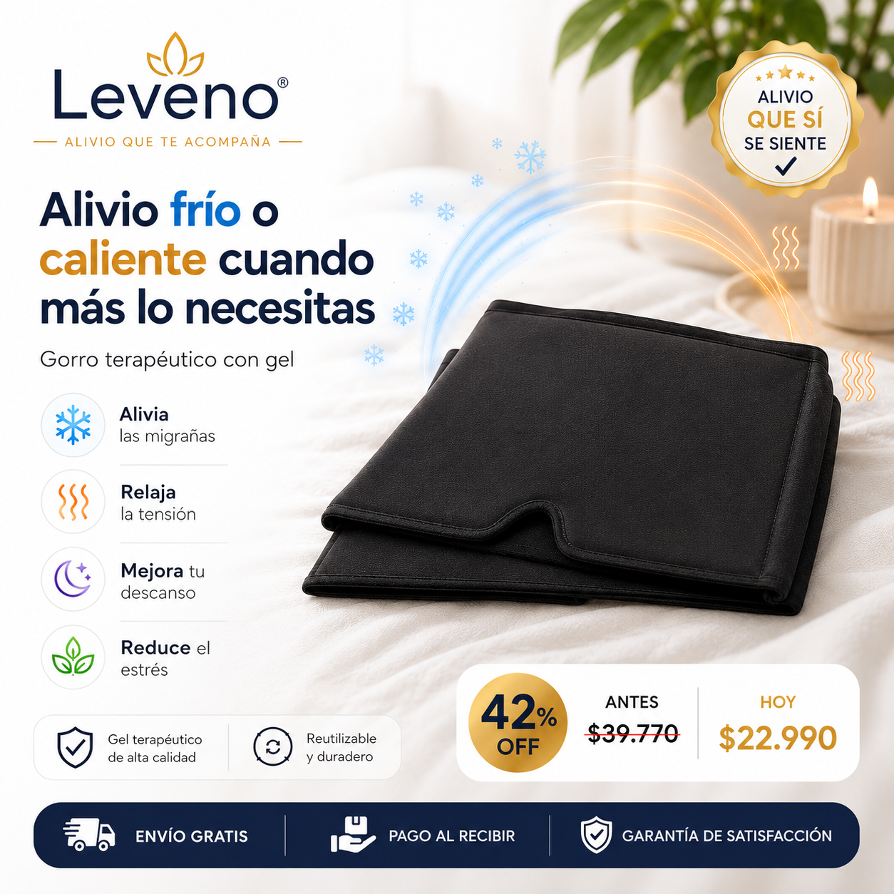 Leveno® Gorro de Gel para Migraña y Relajación