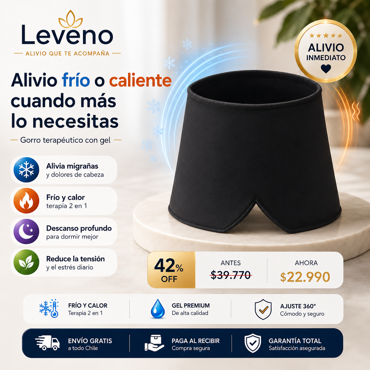 Leveno® Gorro de Gel para Migraña y Relajación