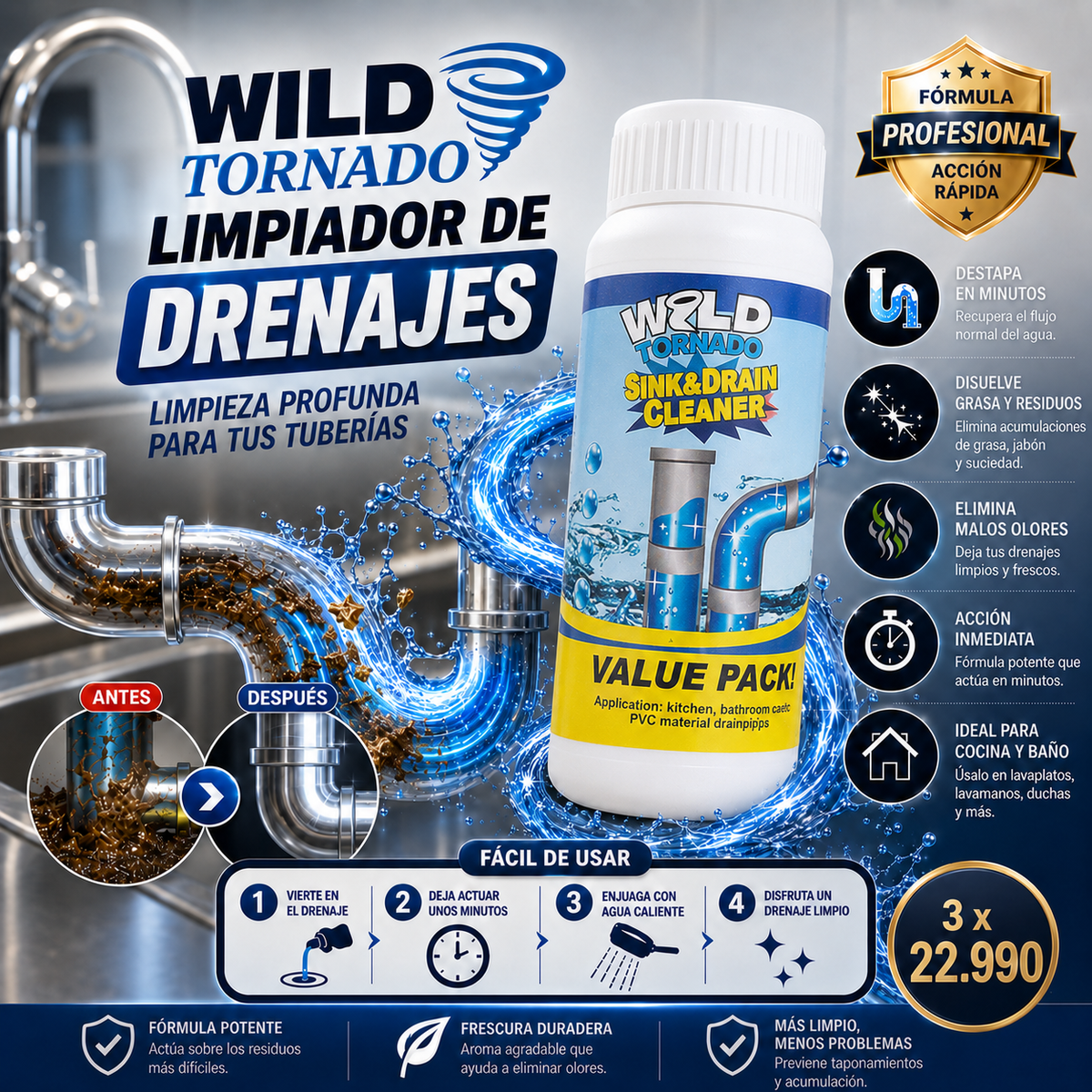 Wild Tornado® Limpiador de Drenajes