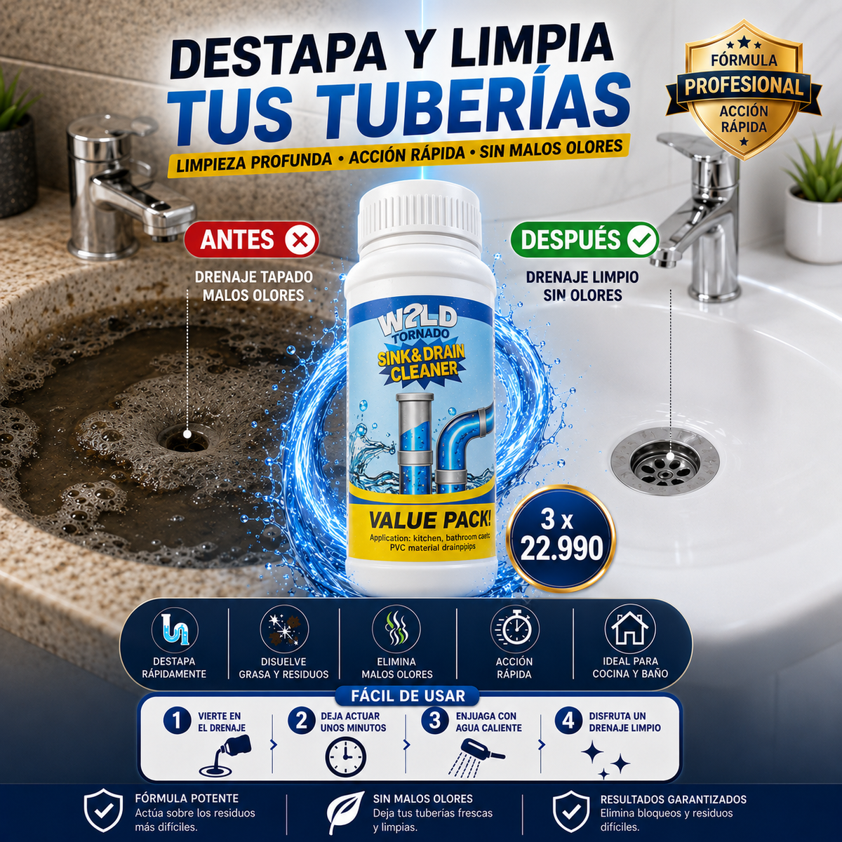 Wild Tornado® Limpiador de Drenajes