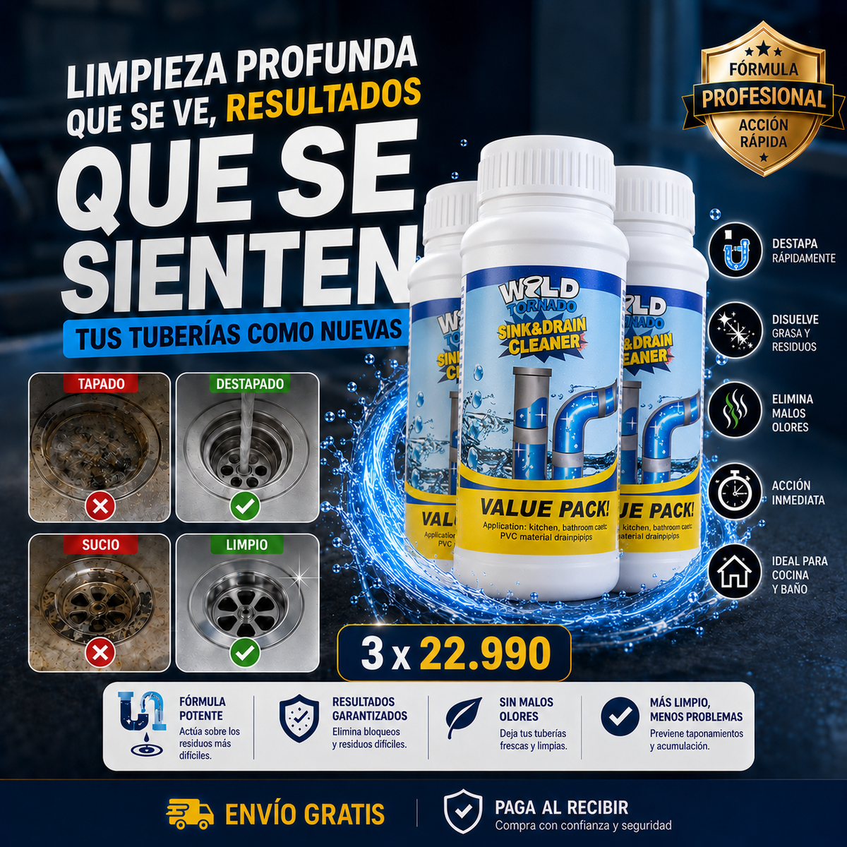 Wild Tornado® Limpiador de Drenajes