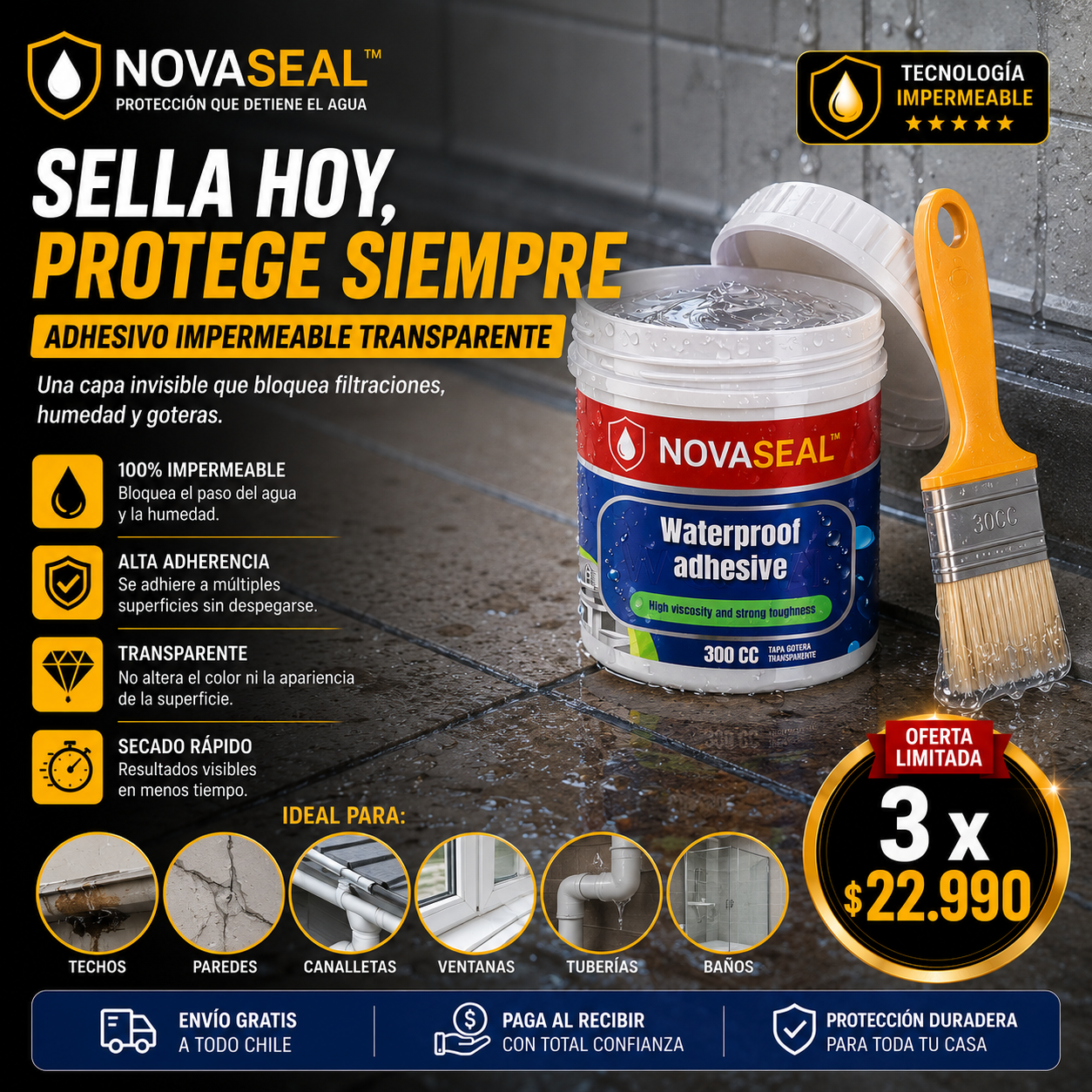 NOVASEAL™ Pack 3 Protección que detiene el agua