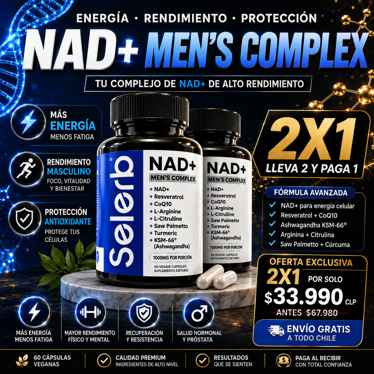 🔥2x1 Selerb NAD+ Mens Complex - Recupera tu Energía