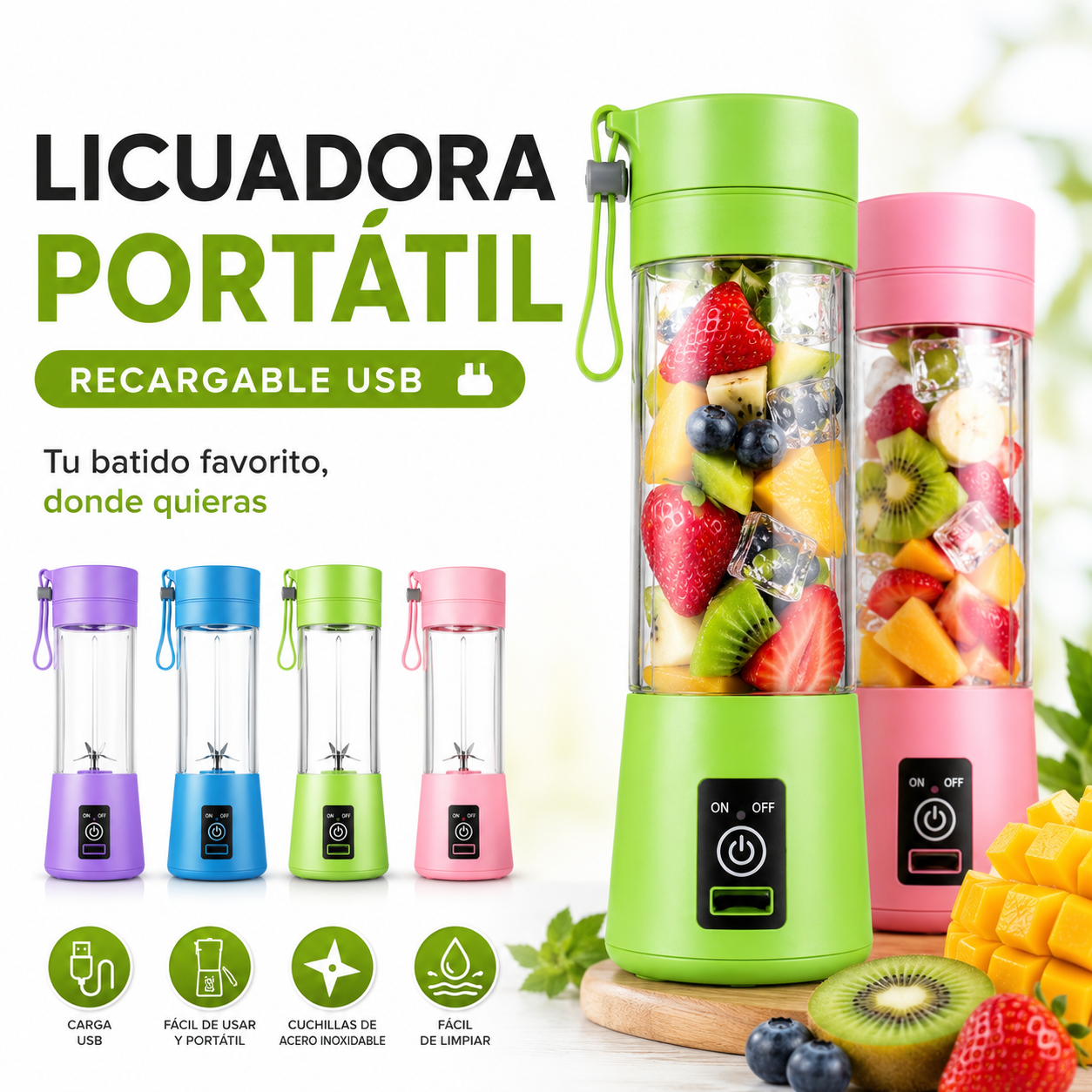 Juguera Portátil 380ml Recarga USB